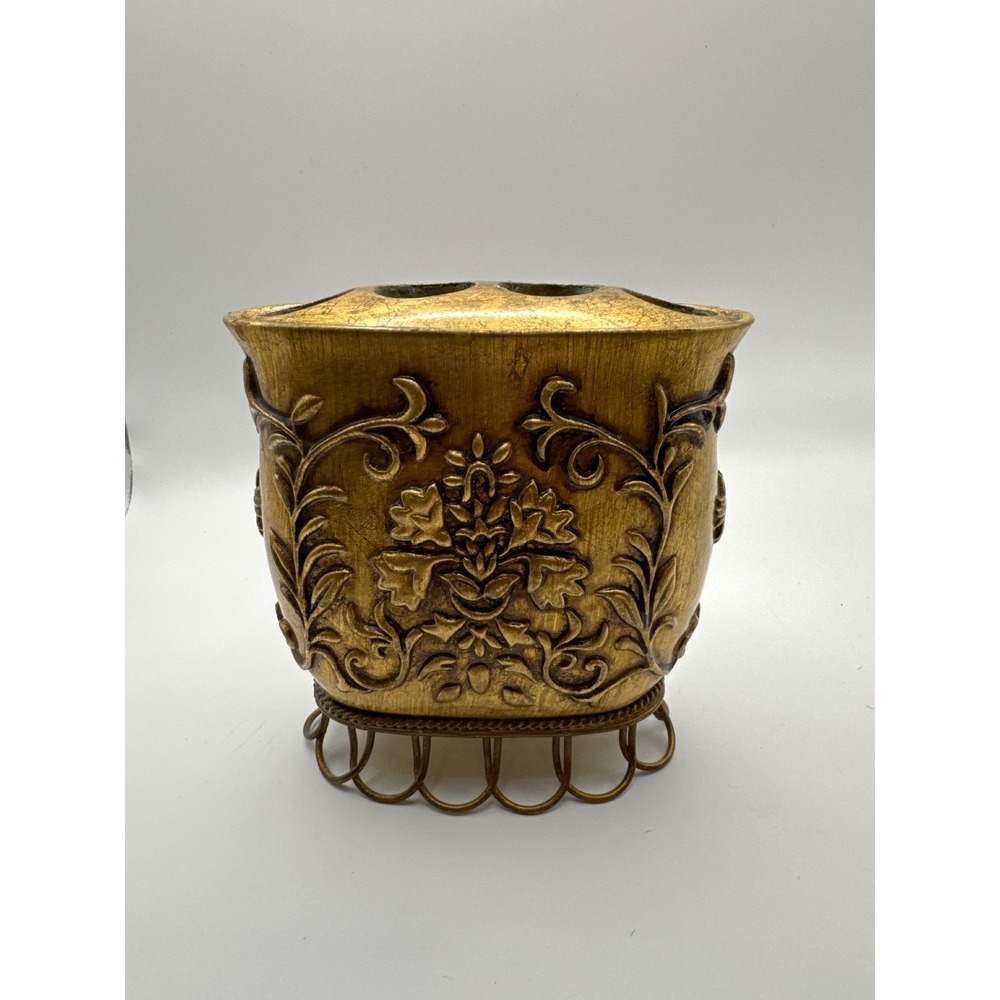Laura Ashley Decorator Collection Gold Ornate Floral Toothbrush Holder Organizer